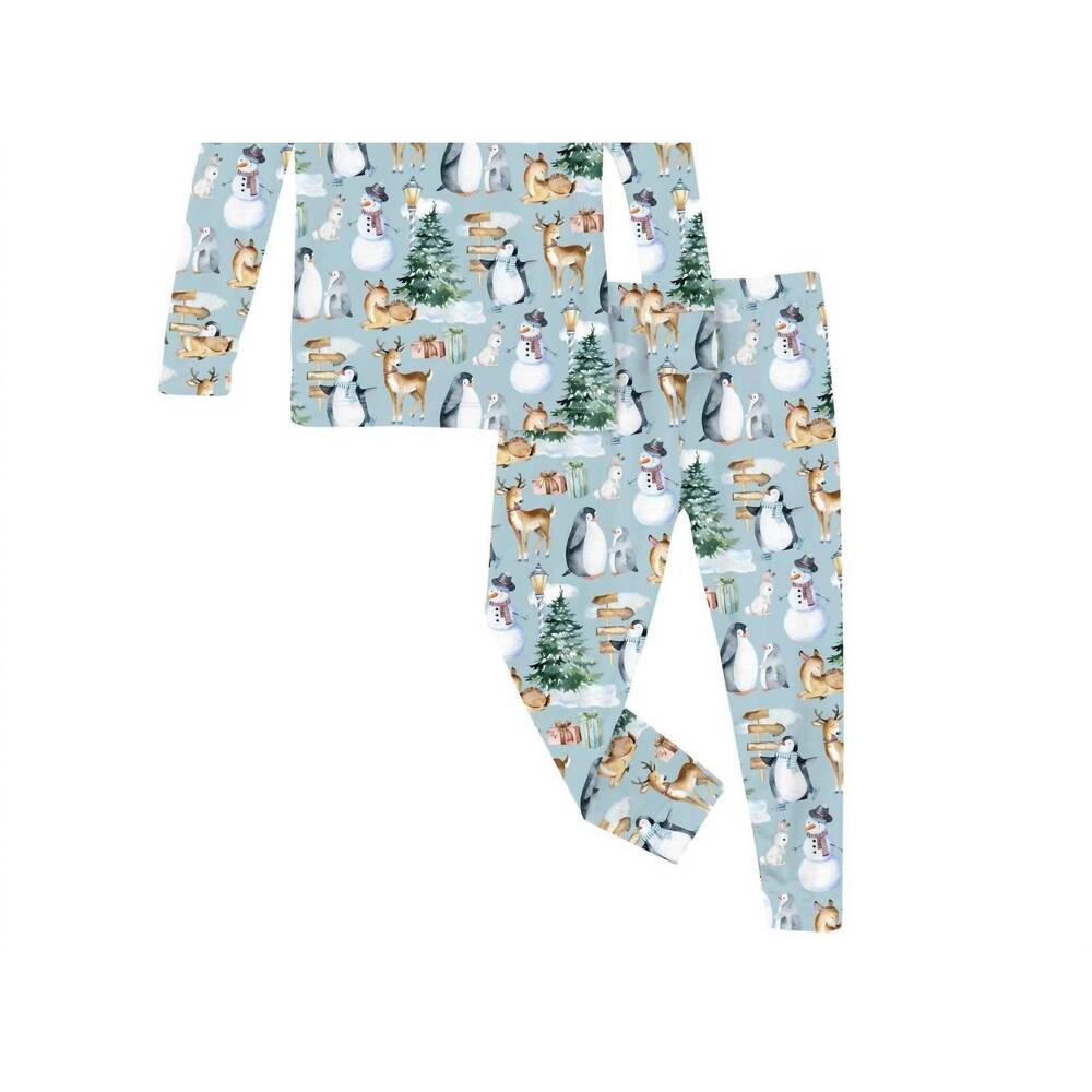NEW KICKEE kid's long sleeve pajama set in spring sky winter wonderland